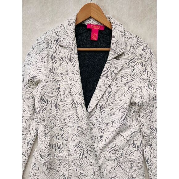 Catherine Malandrino White & Black Textured Knit Open Front Blazer, Size: Small - Picture 7 of 16